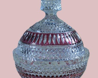 Red Flash Cut Crystal Candy Dish with Lid