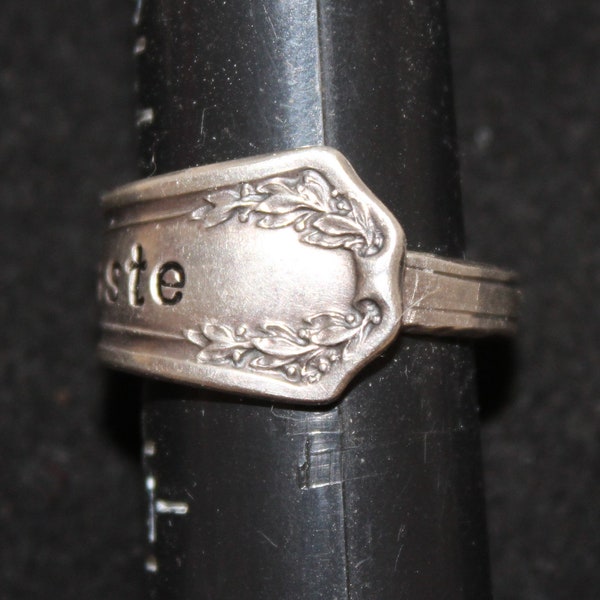 Sterling Silver Spoon Ring "Nameste" Ring Size 10