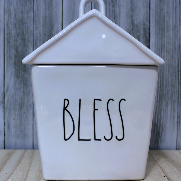 Rae Dunn Artisan Collection "Bless" White Bird House Style Cookie Jar