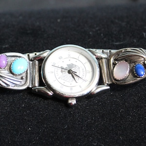 25Percent Off  Southwestern Indigenous Watchband with Semi-Precious Stones Stamped with Maker&#39;s Mark
