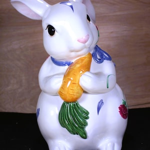 25Percent Off  Poppies on Blue Bunny Cookie Jar made by Lenox