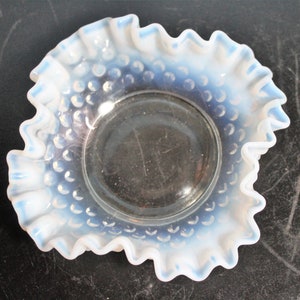 SANTA 30% OFF   Vintage Moonstone Hobnail Ruffled Dish: Hocking Glass Collectible