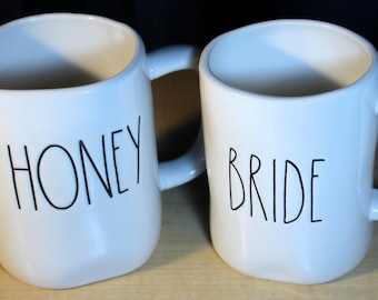 Rae Dunn White Coffee Mugs Honey and Bride