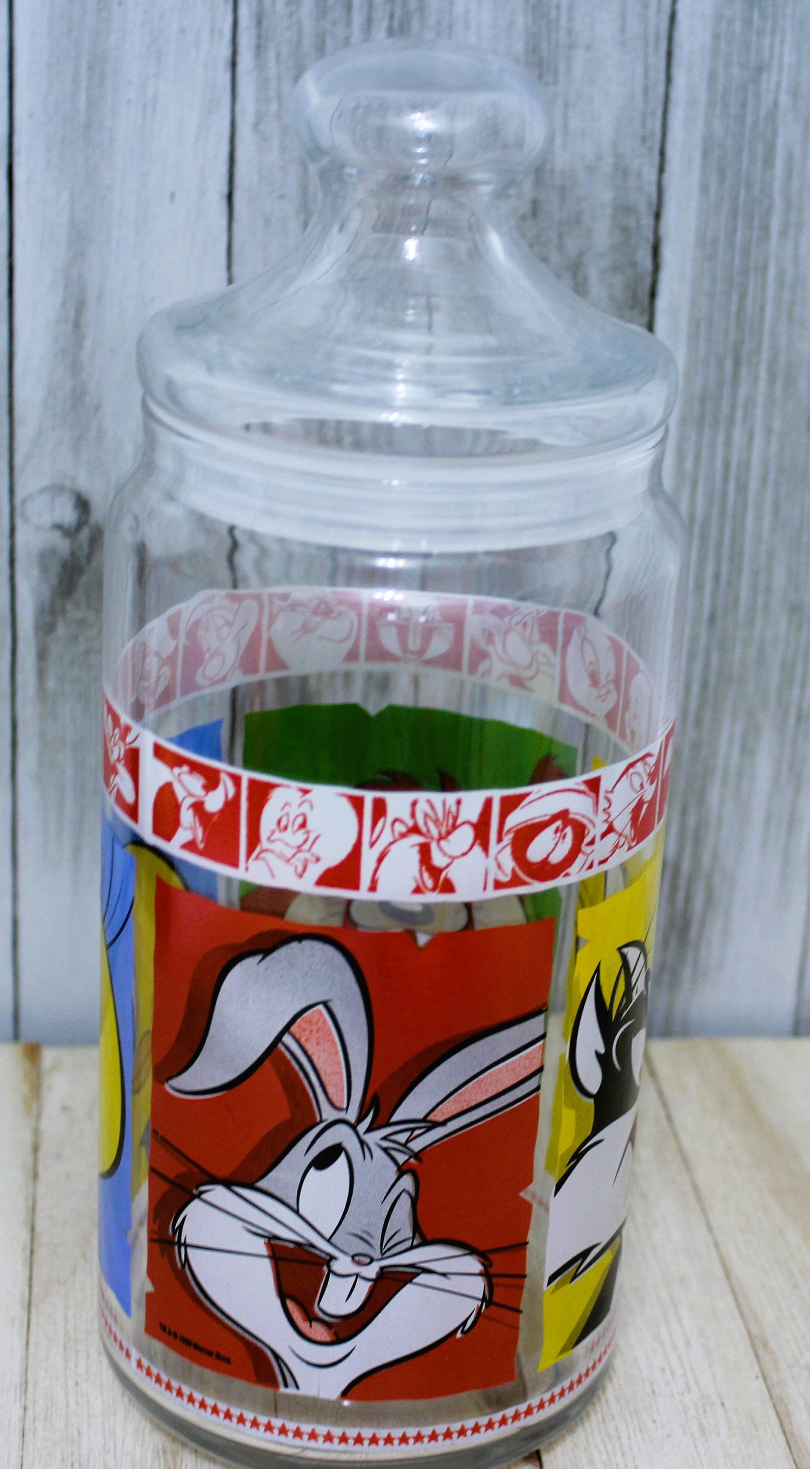 Vintage Looney Tunes Glass Cookie Jar: Bugs Bunny, Taz, Tweety