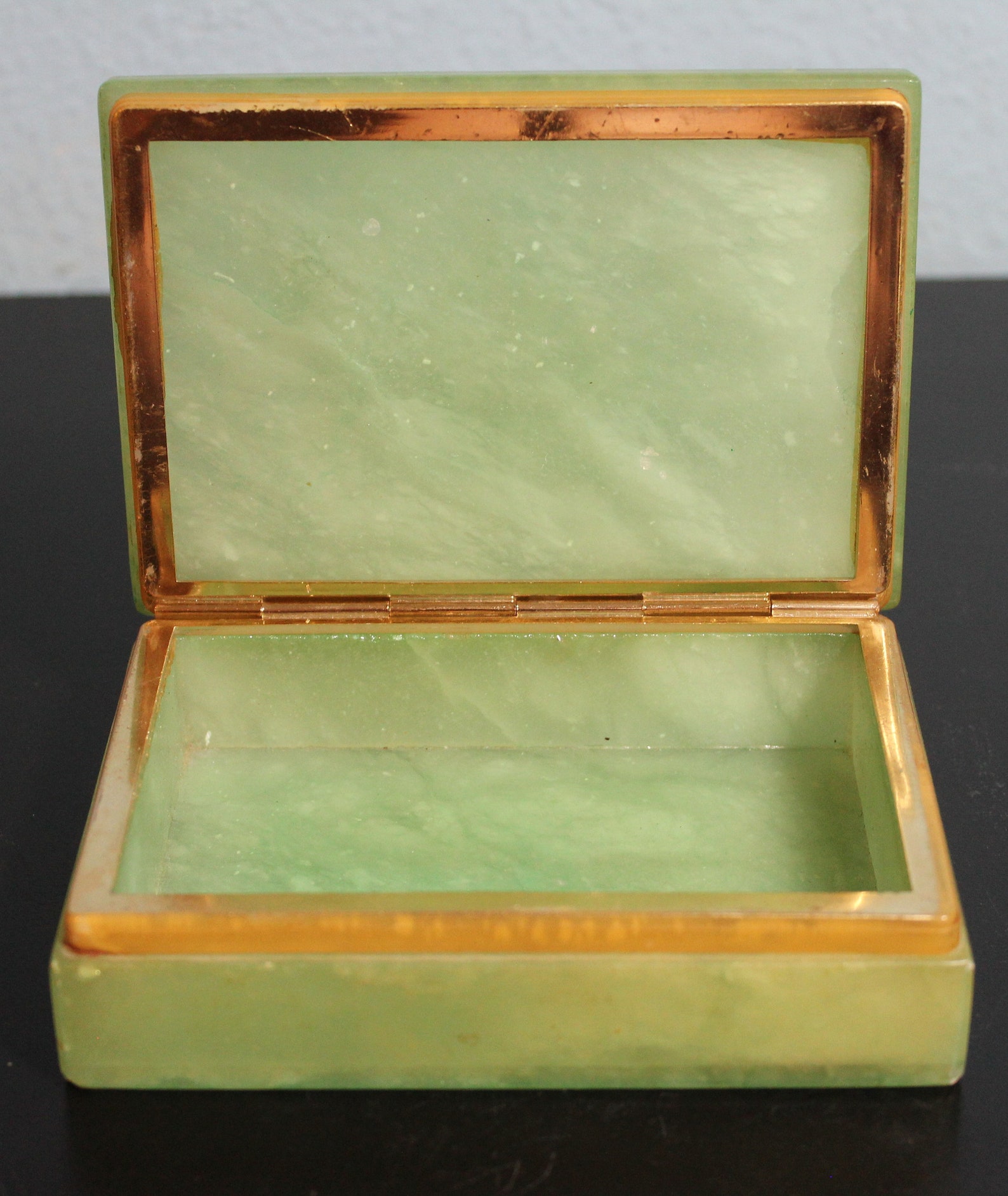 Green Marble Trinket Box with Brass Hinge and Delicate Flowers Etsy