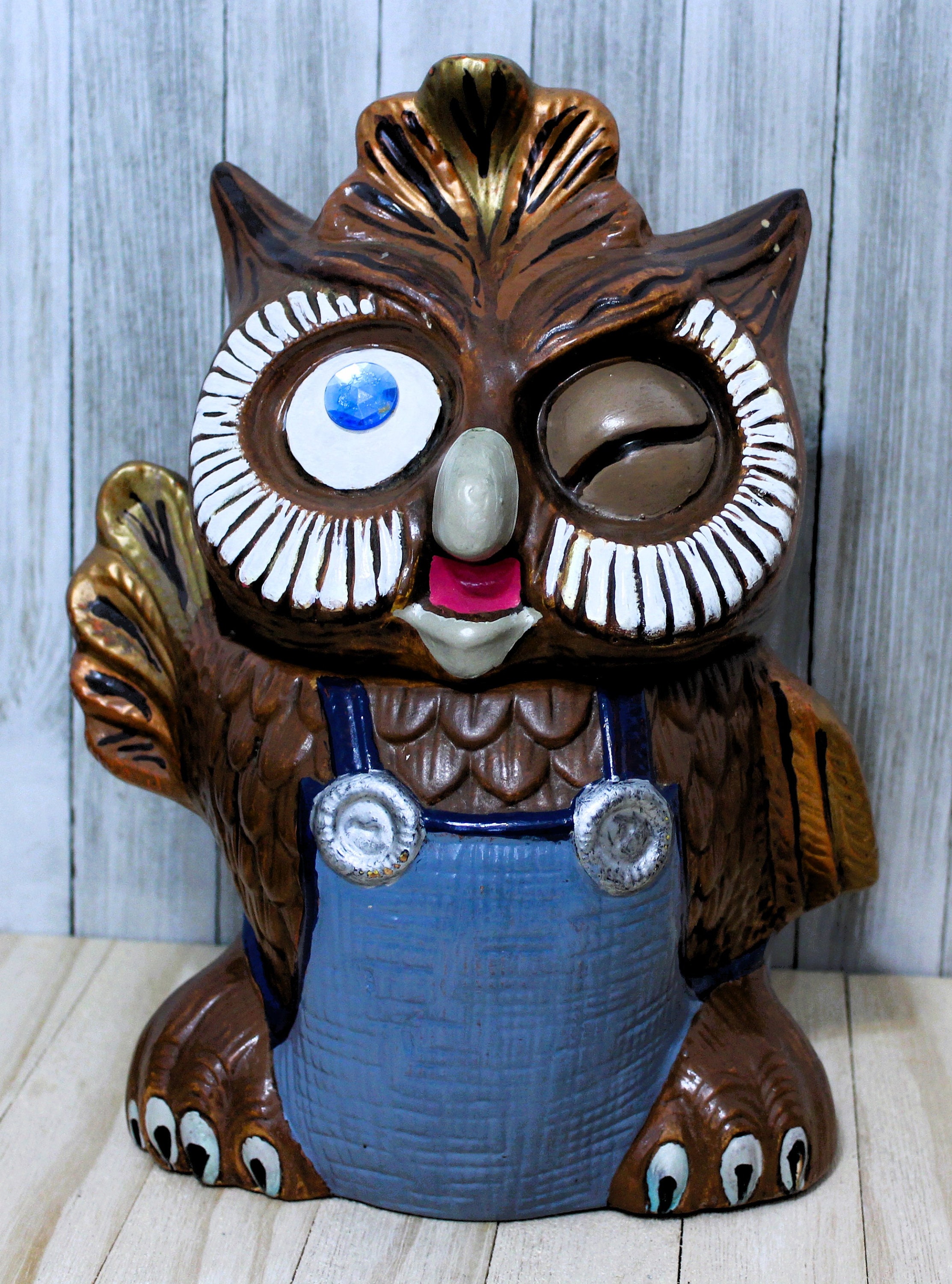 Winking Owl in Overalls Cookie Jar - Etsy