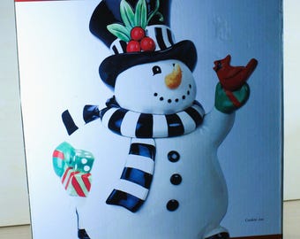 Fitz and Floyd Snowman with Cardinal Cookie Jar (Crazing thru-out)