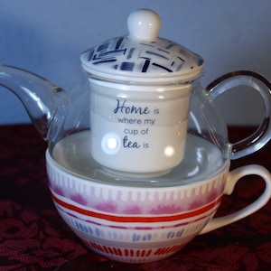 20Percent Off   40 Percent OFF    Unique Tea-for-One Teapot with Clear Glass Teapot Stating &quot;Home is where my Cup of Tea is&quot;