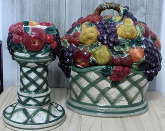 Raymond Waites Ceramic Fruit Basket Cookie Jar With Candle Holder