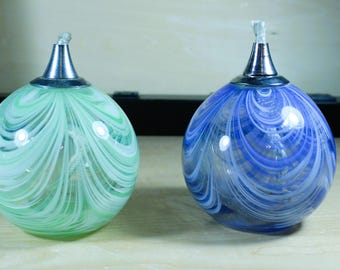 Hand Blown Art Set of Oil Table Lamps With Wicks...H3