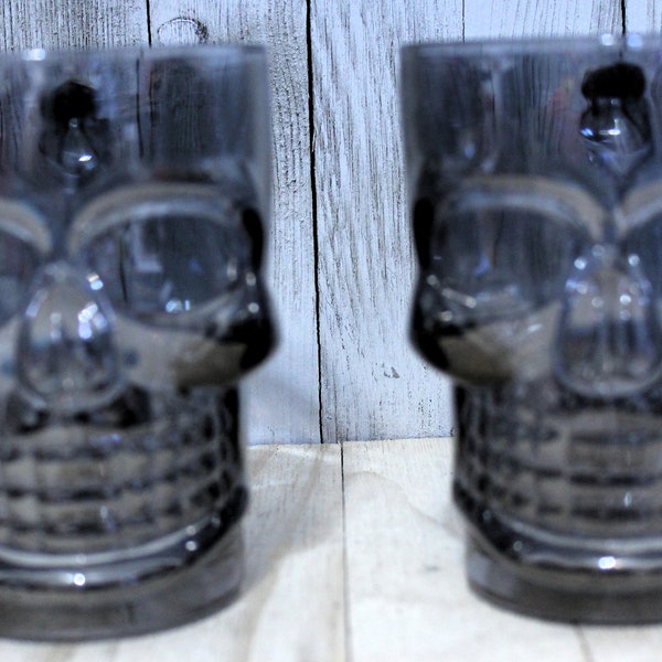 Two Skull Smoke Glass 17 Ounce Mugs