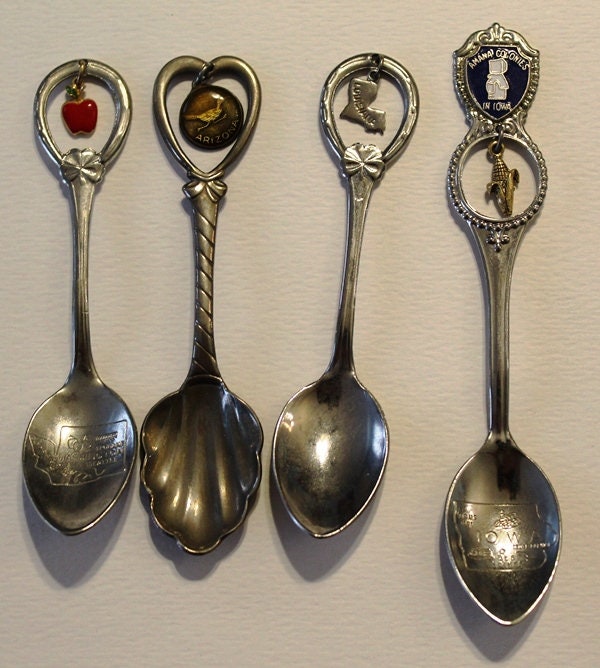 Vintage Set of Four Souvenir Spoons With Charms and