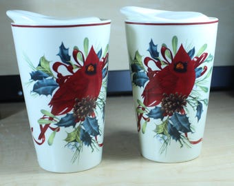Lenox Winter Greetings Set of Two Cardinal Travel Mugs