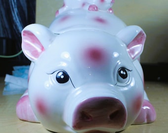 Pastel Pink Pig Mother Piglet Cookie Jar – Farmhouse Kitchen Decor