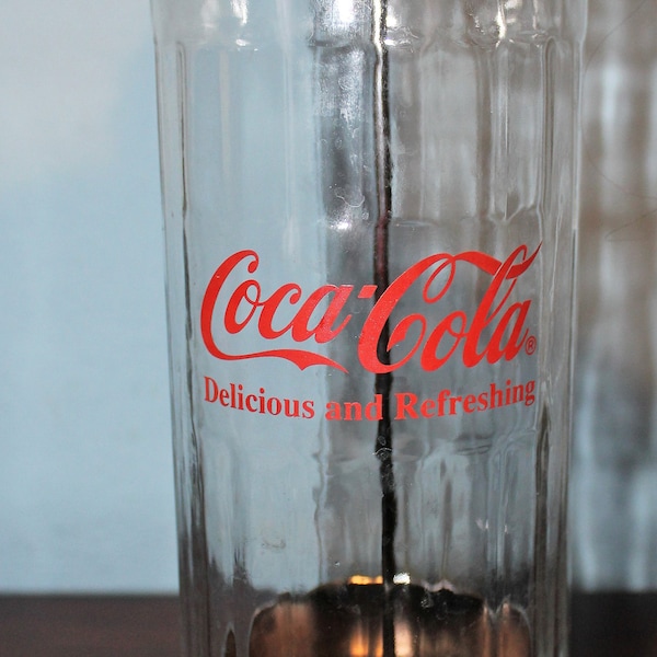 Vintage 1992 glazen Coca-Cola rietje houder, glazen rietje houder met metalen deksel