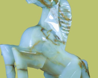 Unicornio de mármol blanco marrón dorado de pie, hecho a mano, tamaño A2