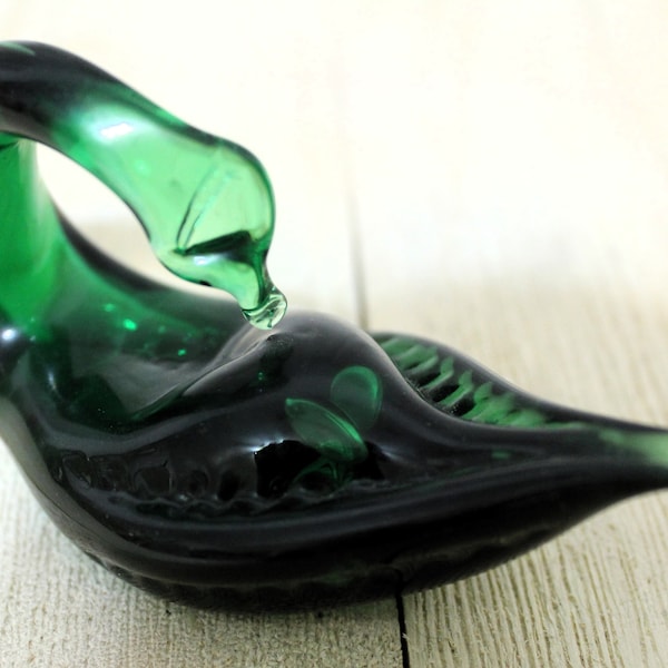 MOMSDAY SALE 20% OFF          Forest Green Swan 34 Percent Lead Crystal Paperweight, Forest Green Swan Glass Art Collectible