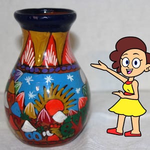 Maceta de cerámica del suroeste, diseño Bright Village Sun, coleccionable firmada