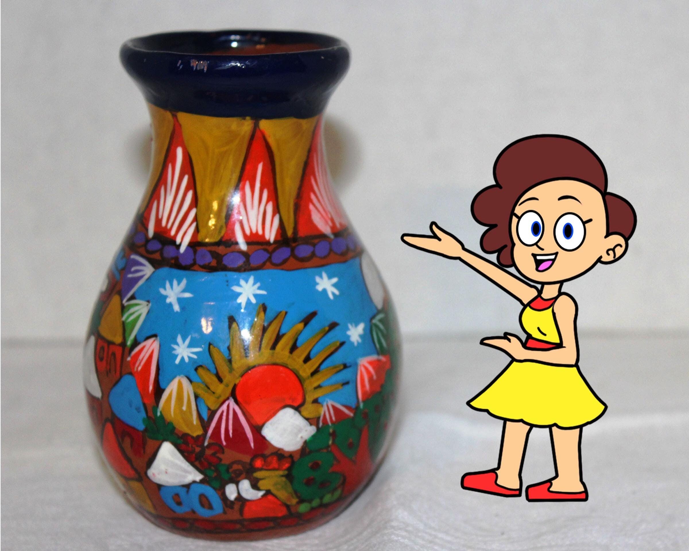 Southwestern Pottery Planter, Bright Village Sun Design, Signed