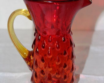 Small Amberina Pitcher with Soft Hobnail Design