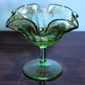 20Percent Off   Iridescent Stippled Ray Center Soft Scallop Green Pedestal Compote