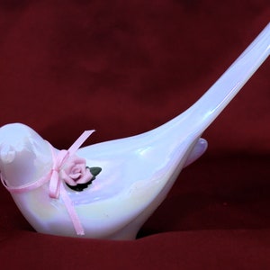 20Percent Off   Fenton Iridescent Long Tailed Art Glass Pink Hues Bird