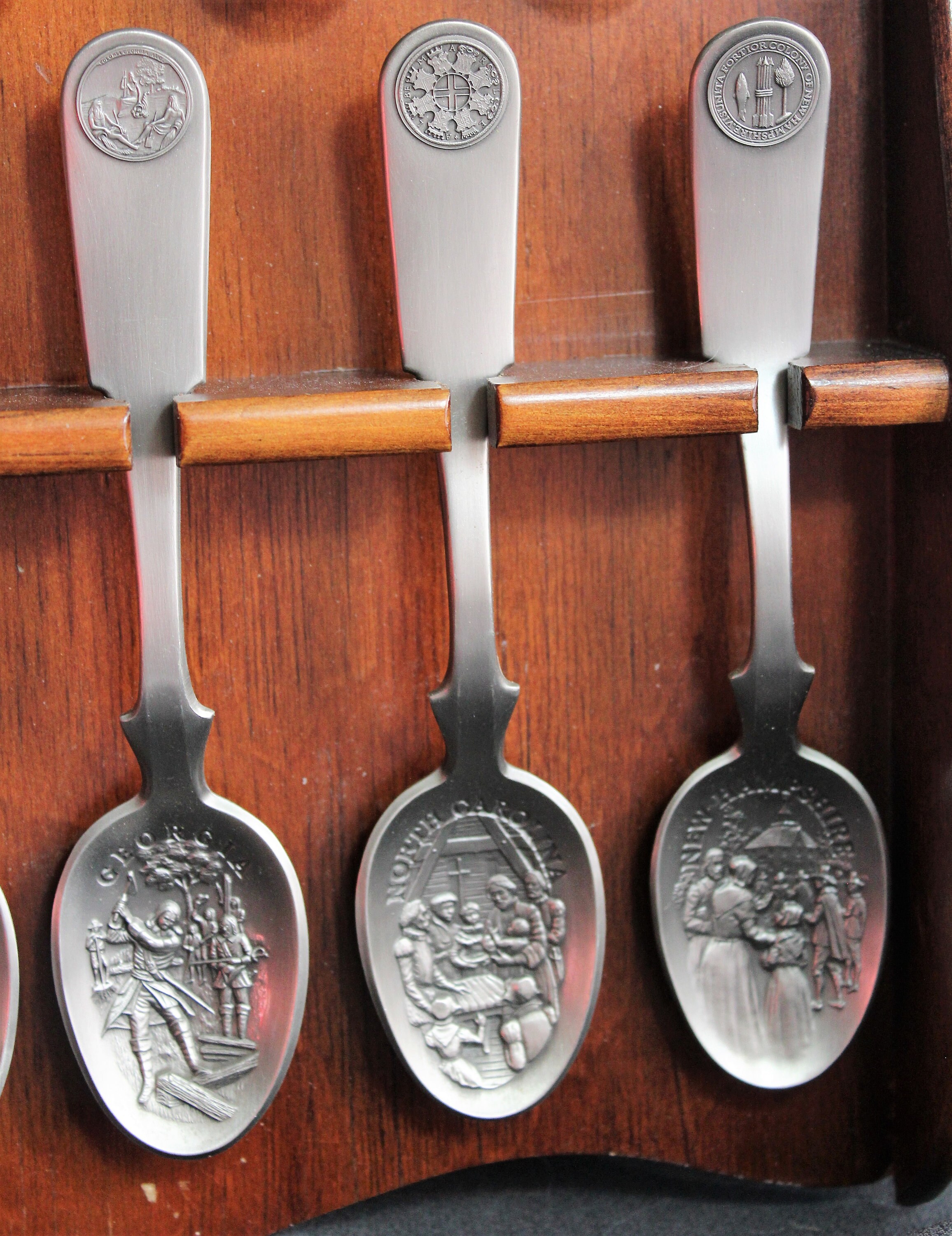 Vintage Pewter Spoons: 13 Original States, Wood Display Rack - Etsy