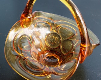 Vintage Moon and Stars Design Amber Glass Basket