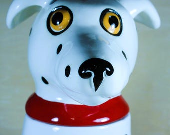 Large Dalmatian Cookie Jar with Big Eyes – Tall Ceramic Treat Holder