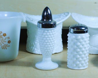 Milk Glass Hobnail Salt and Pepper Shakers and Pyrex Items