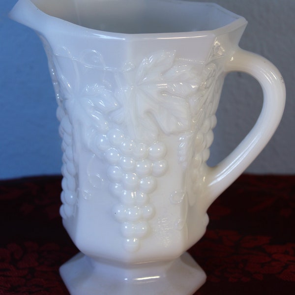 Translucent Milk Glass Pitcher with Grapevine Design Made by Anchor Hocking