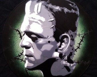 Frankenstein's Monster Spray Paint and Stencil Vinyl Record Art