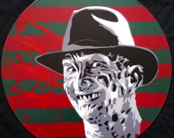 Freddy Krueger Spray Paint and Stencil Vinyl Record Art