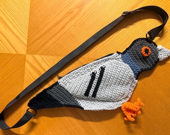 PIGEON bird cross body strap New York NYC Handmade Crochet Purse bag fanny pack