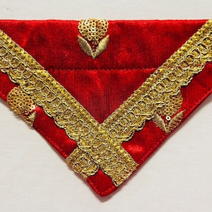 Red Golden Diwali India Wedding Silk Brocade Over Collar SlideOn Pet Dog Bandana Scarf XS