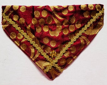 Pañuelo tipo bandana para perro, color granate merlot, para Navidad, Diwali, boda en India, con brocado de seda, para llevar sobre el cuello, talla XS