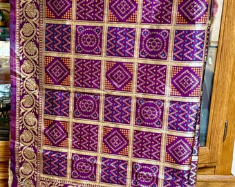 Purple ghatchola India BANARSI Art Silk Dupatta Wrap Scarf Stole Chunri shawl NEW