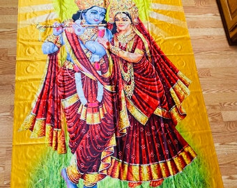 Radha Krishna Iskcon wall hanging/ curtain/ photo backdrop/Panel DIwali Temple Decor USA seller