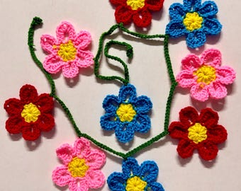 Crochet Garland bunting FLOWERS Easter SPRING BOHO handmade yarn wall banner nursery