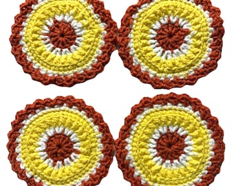 Crochet Handmade Coasters trivet MUG RUG-Fall AUTUMN Set of 4-yellow orange -doily