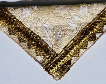Cream Golden Christmas wedding Silk Brocade Over Collar SlideOn Pet Dog Bandana Scarf XS