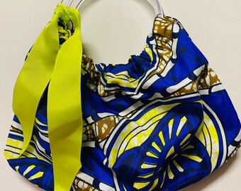 Azul Amarillo Ankara Estampado africano Clutch Asas hechas a mano Bolso fiesta Evening Bag USA