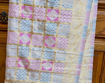 Ghatchola blanco India BANARSI Art Seda Dupatta Wrap Bufanda Estola Chunri chal NUEVO