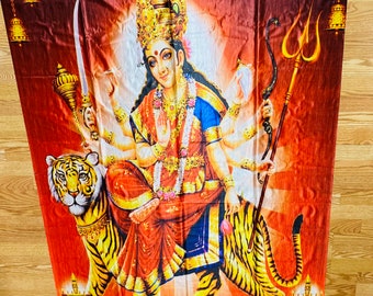Mata Rani/ Kaali Durga kali wall hanging/ curtain/ photo backdrop/Jagran Temple Decor USA seller