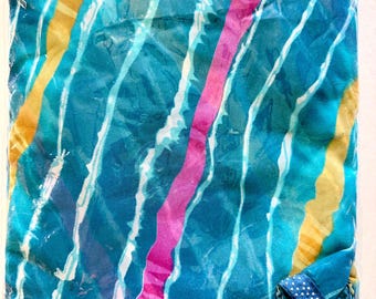 INDIA saree SARI borde azul lehariya bandhej Blusa sin costura Vendedor de EE. UU.