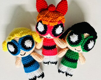 Powerpuff girls Bubbles Buttercup figure Crochet Doll PLUSH STuff Amigurumi TOY