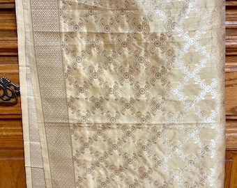 BEIGE GOLDEN jaal India BANARSI Art Silk Dupatta Wrap Scarf Stole Chunri shawl