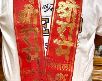 JAI SHRI RAM Red golden patka dupatta Flag Pooja Mandir Hinduism gamcha
