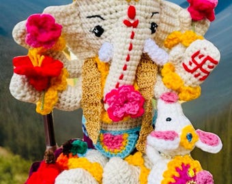 Ganesh Ganesha Ganapati Hindu God Statue crochet handmade New Amigurumi w/musika