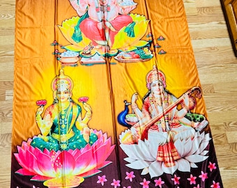 Lakshmi Ganesh Saraswati Diwali wall hanging/curtain/photo prop backdrop/Panel HINDU tapestry
